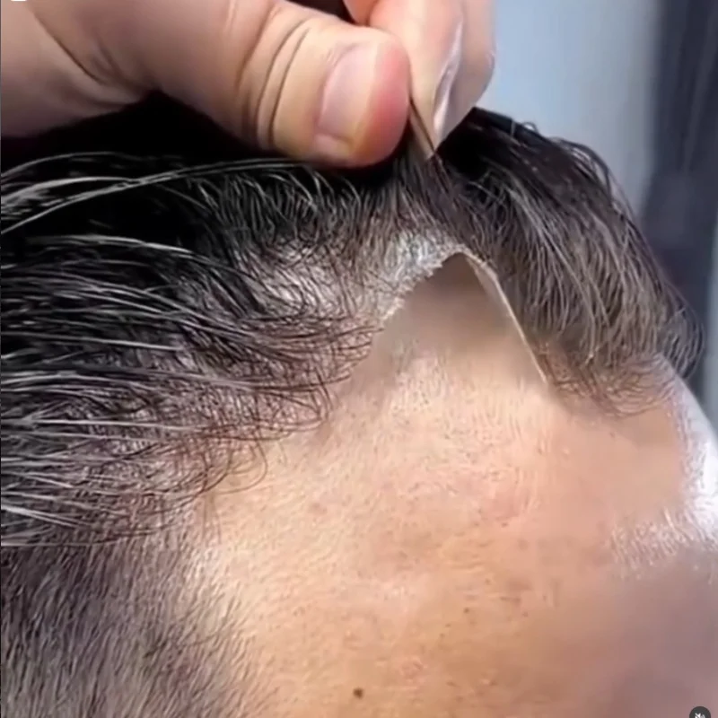 Natural Hairline 0.02mm Ultra Thin Skin Invisible Mens Toupee Brown Colored 80% Density Human Hair Capillary Prosthesi Hairpiece