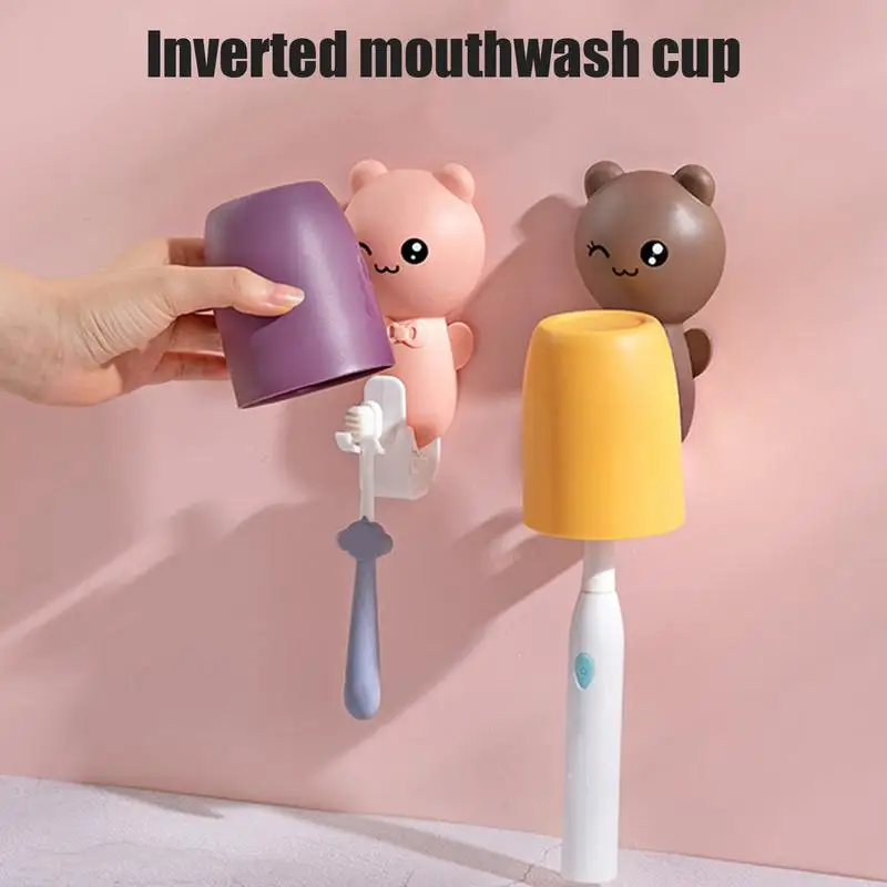 Wall-mounted Toothbrush Holder With Cup Stylish Bear Design Toothpaste Squeezer Dispenser Storage Box for Holiday Gift Kids