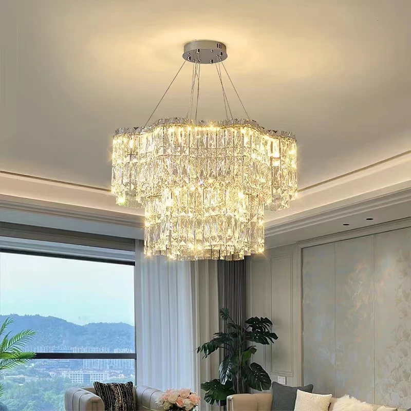 

French Light Luxury Living Room Pendant Lamp Modern Simple New Transparent Crystal Master Bedroom Dining Room Lighting Fixtures