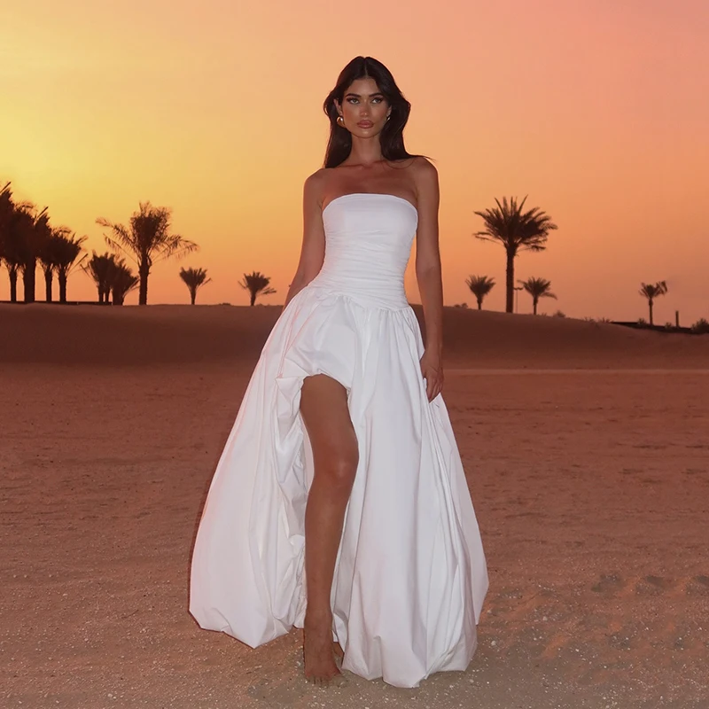 

Eightree Elegant A-Line Wedding Dresses White Strapless Split Princess Bridal Dress 2026 Long Wedding Ball Prom Gown Customized