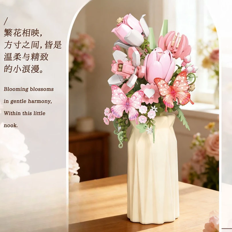 Romantisches Blumenstrauß-Bausteinset - Blumen-Montage-Konstruktionsspielzeug für festliche Geschenke