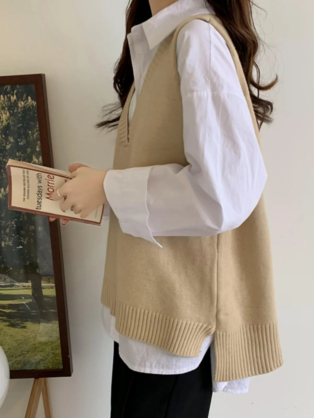 فضفاض محبوك اللون سترة المرأة الخريف جديد Sle Crew Ne Svel V-Ne سترة ملابس خارجية عصرية