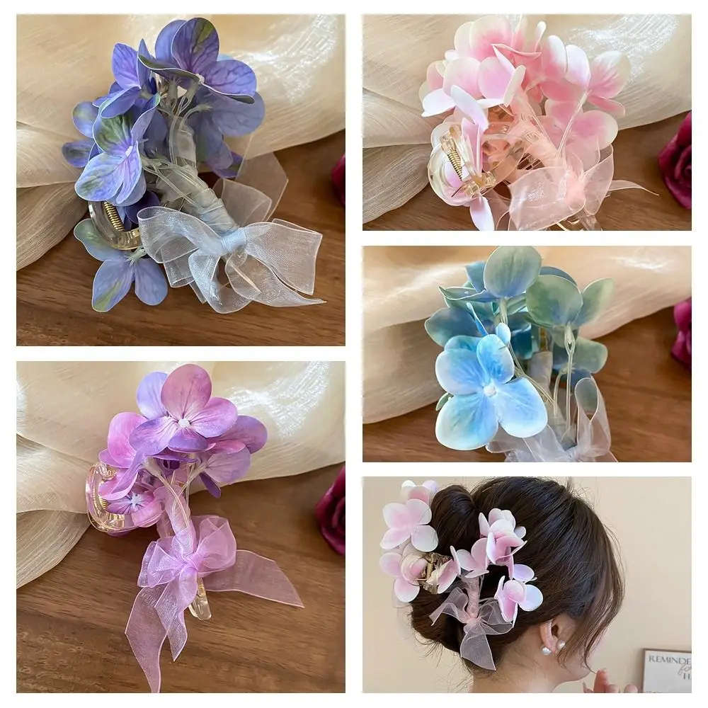 

Cloth Flower Hair Claw Simulated Flower Ponytail Holder Sweet Hair Catches Mesh Bow Headdress Korean Style Hair Crab Clip Women