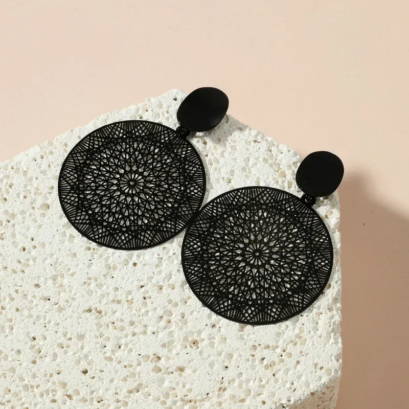 Vintage Punk Black Color Flower Drop Earrings For Women Exaggerated Gothic Geometric Butterfly Heart Wings Earring Party Jewelry image 3