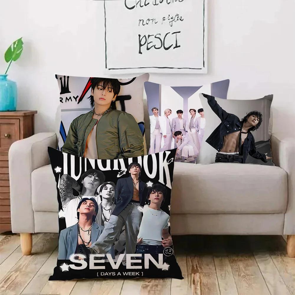 

Singer J-Jungkooks Pillow Covers Cartoon Sofa Decorative Home Double-sided Printing Short Plush Cute Cushion Cover