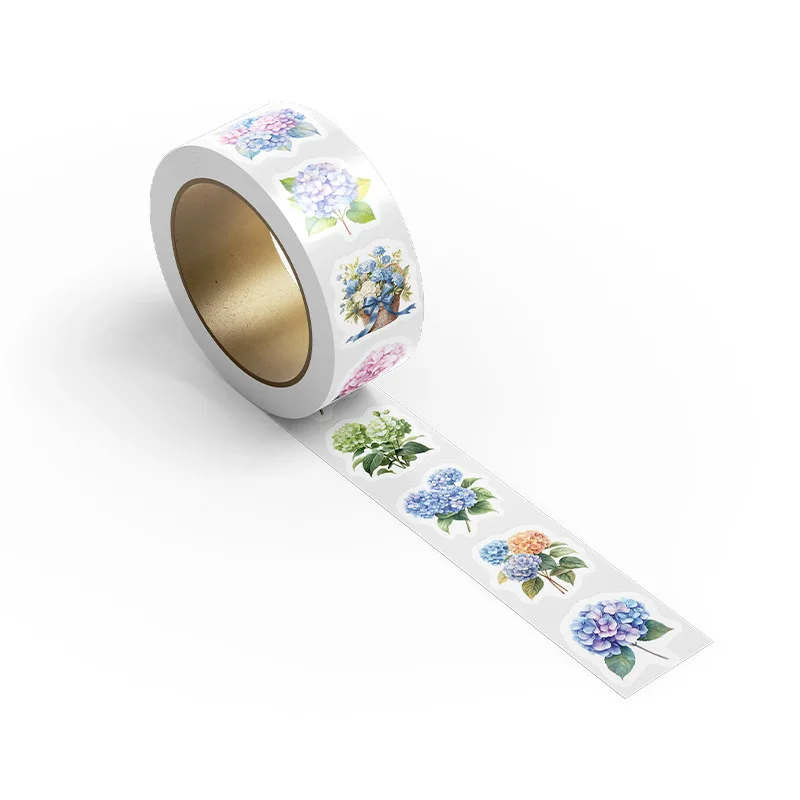 500Pcs Watercolor Hydrangea Flower Stickers Roll, Assorted Floral Self‑Adhesive Labels for Journal Gift Wrapping DIY Craft Decor