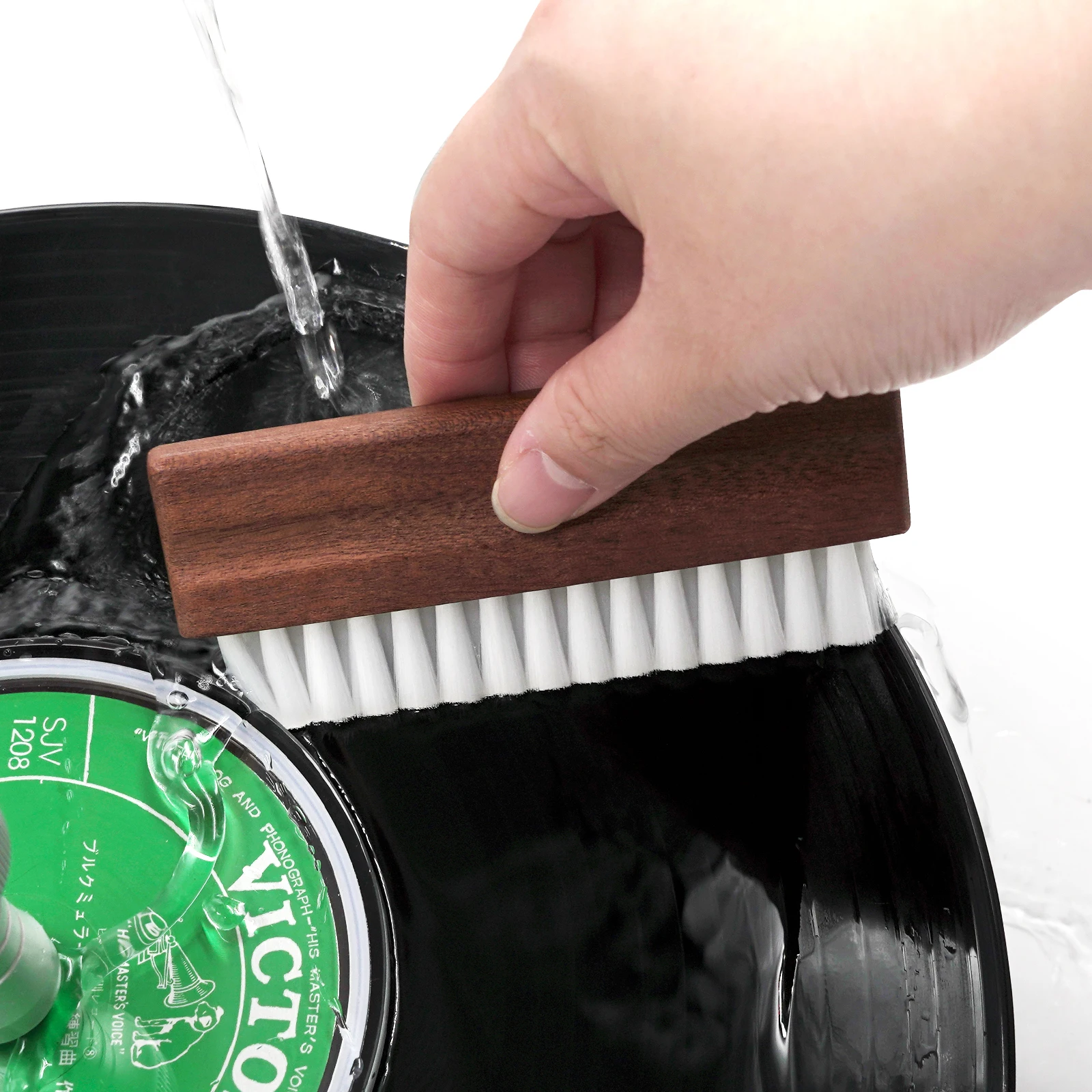 Cepillo de nailon de madera antipolvo de alta calidad, útil cepillo de limpieza para agua, barrido húmedo para discos de vinilo LP, accesorios de limpieza Phono