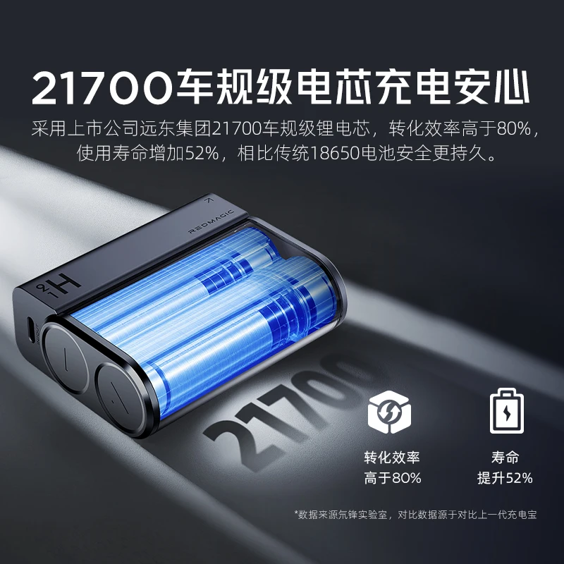 Nubia REDMAGIC DAO باور بانك 45 وات PD 10000 مللي أمبير كابل مدمج صغير الحجم 21700 بطارية خارجية للهاتف المحمول والكمبيوتر اللوحي