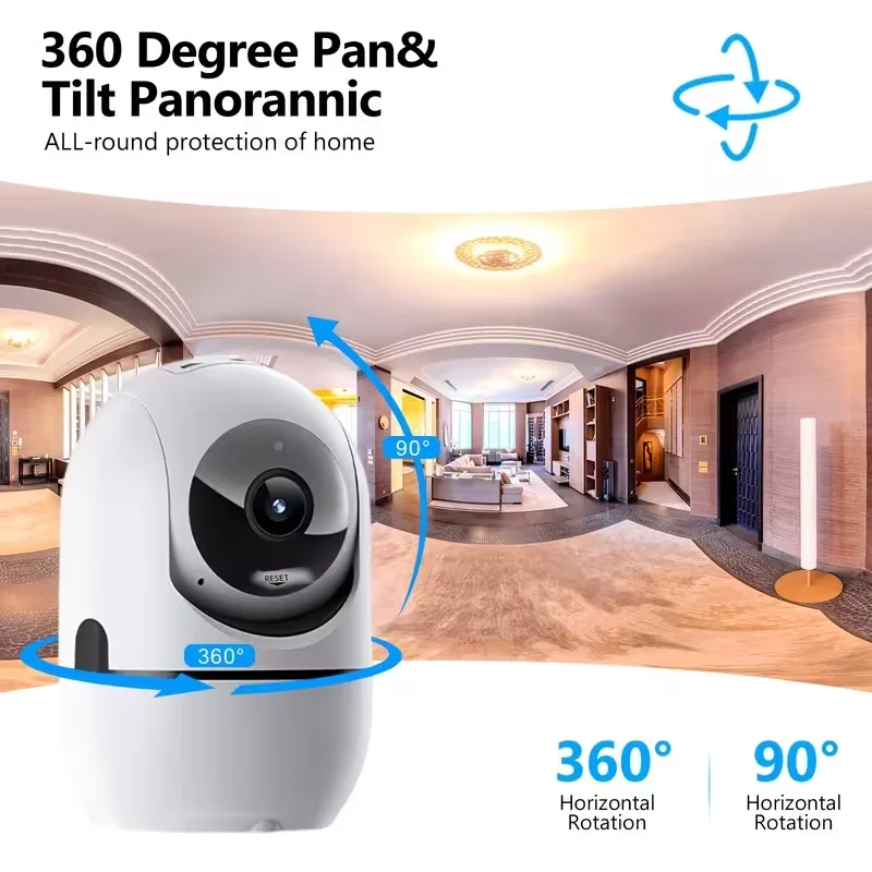 4MP 360° Indoor Smart Security Camera, 360° Pan/Tilt Home Security Camera, 5Ghz And 2.4Ghz Dog Camera with HD Video, Two-Way Aud