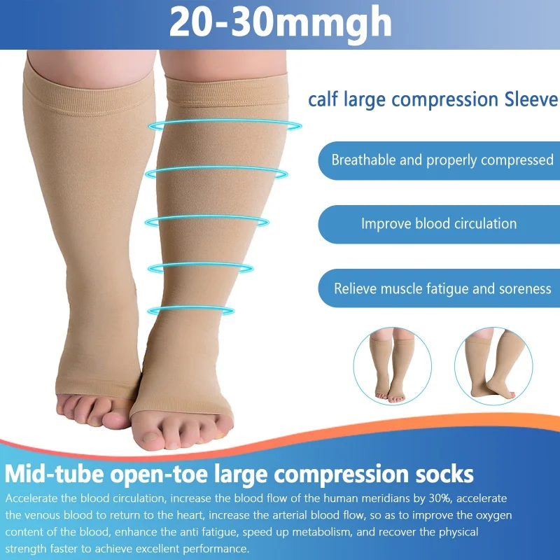 Open Toe Knee High Calf Compression Socks Women Men Anti Fatigue Pain Relief Stockings Blood Circulation Promotion Socks