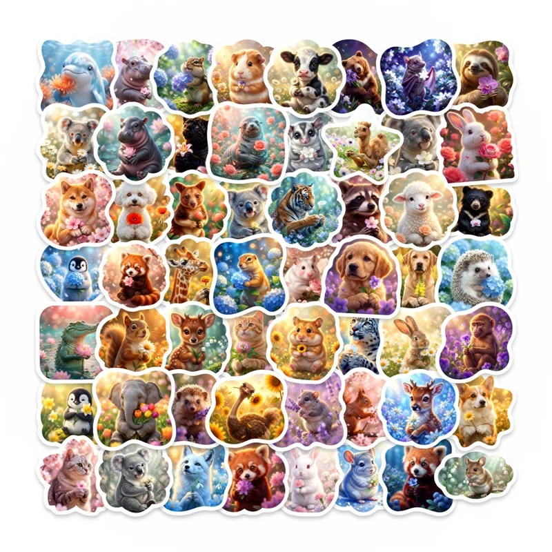 

10/30/50PCS Cute Present Flowers Animals Sticky PVC Sticker DIY Laptop Luggage Skateboard Decoration Scrapbooking for Kids