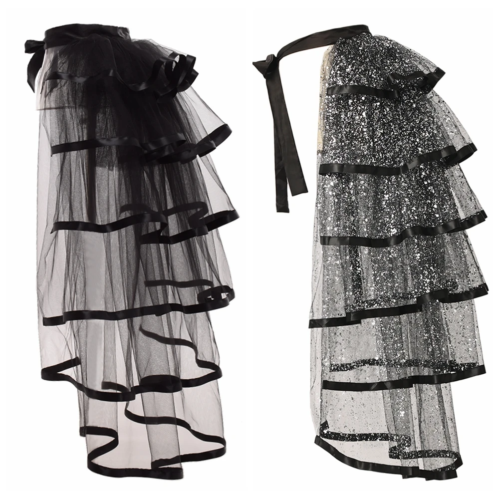 

Steampunk Tulle Tutu Skirt Women Girls Medieval Gothic Cocktail Club Ruffles Punk Mermaid Overskirt