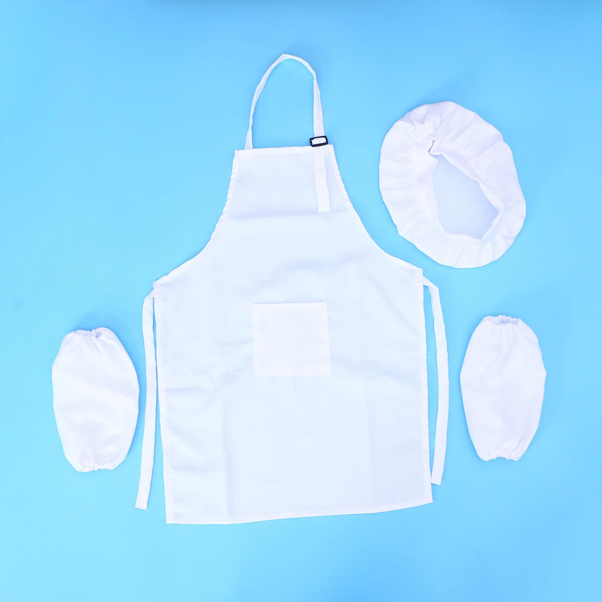 3 pezzi di gioco da cucina per bambini bianco L grembiule regolabile cappello elastico manica da cucina protettiva gioco di ruolo da cucina vestito