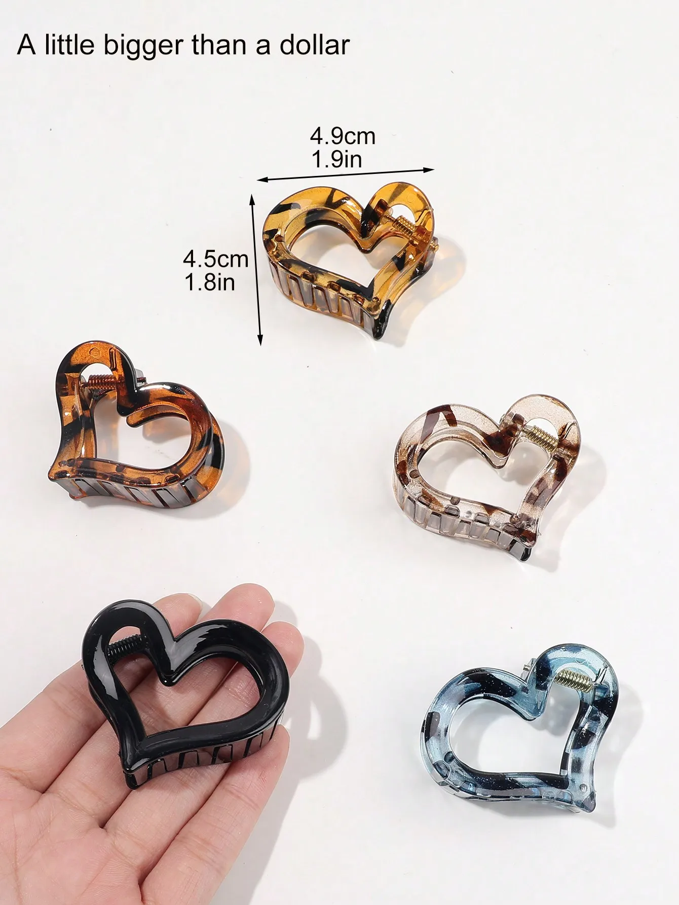 5 قطعة مشبك شعر على شكل قلب الفهد للنساء بني متوسط نونسليب مقابض شعر للشعر الرقيق السميك دبابيس شعر لطيفة إكسسوارات الشعر #5