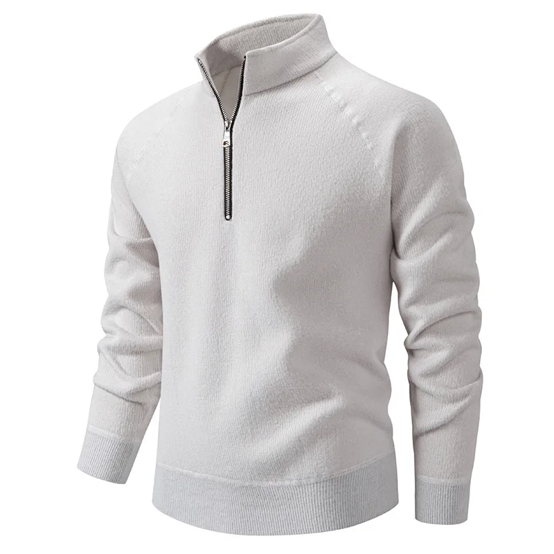 

European and American New 's Stand Collar Half-Zip Knitted Inner Wear Casual Fleece Lined Thickened Sweater Men's Top