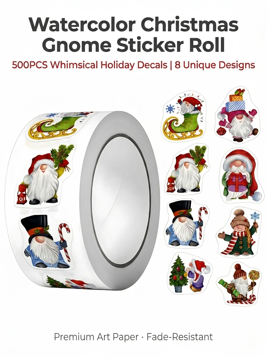 500Pcs Irregular Cartoon Christmas Gnomes Stickers 2.5cm/1'' DlY Craft Decoration Festival Scrapbooking Labels Gift Sealing
