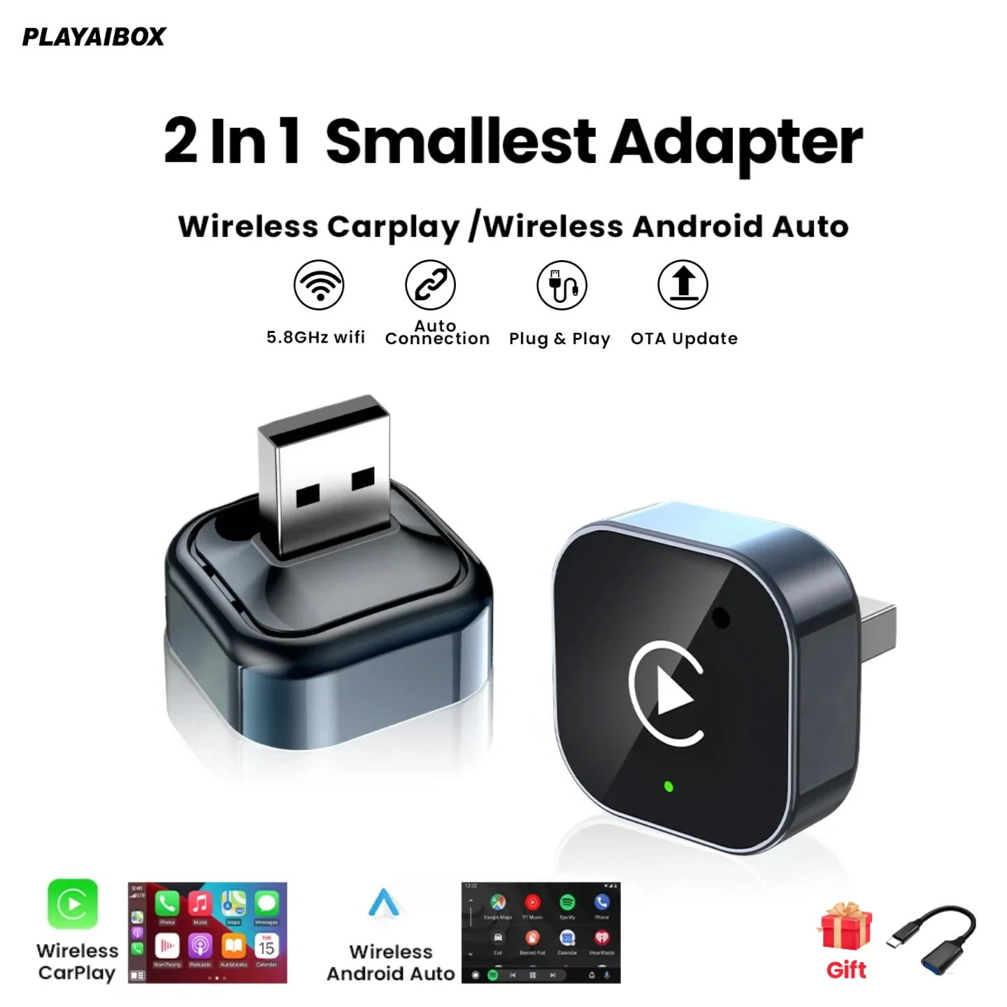 

CarPlay беспроводной Android-адаптер Plug And Play Bluetooth Wi-Fi автоматическое подключение для Kia Audi Volvo Peugeot Opel Renault Jeep