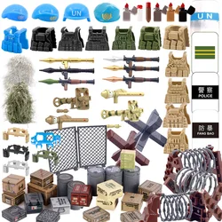 WWII Military Accessory Building Blocks German Supply Pack UN Soldiers Shield Bulletpoof Vest Beret Anti-tank Rocket Bricks Toys