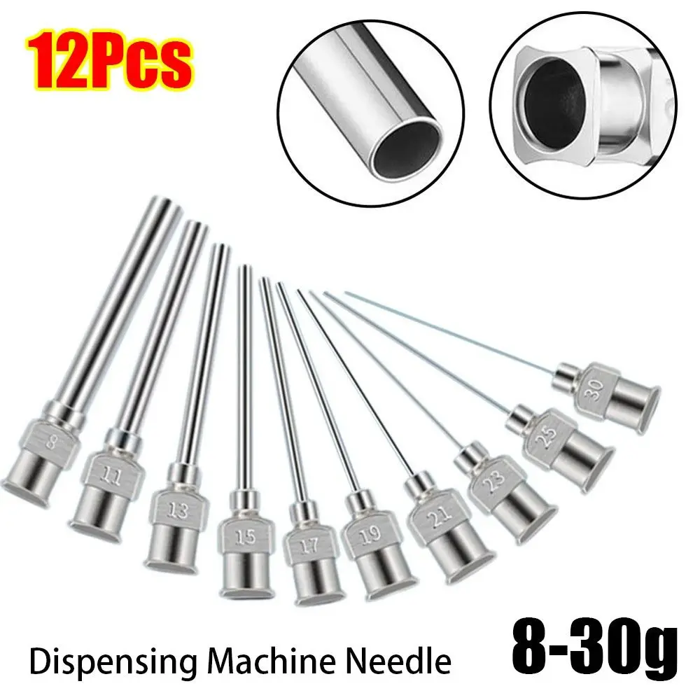 

12Pcs Stainless Steel Dispensing Machine Needle 8G-30G Fluids Blunt Tip Industrial Glue Injection Needle Metal 25mm