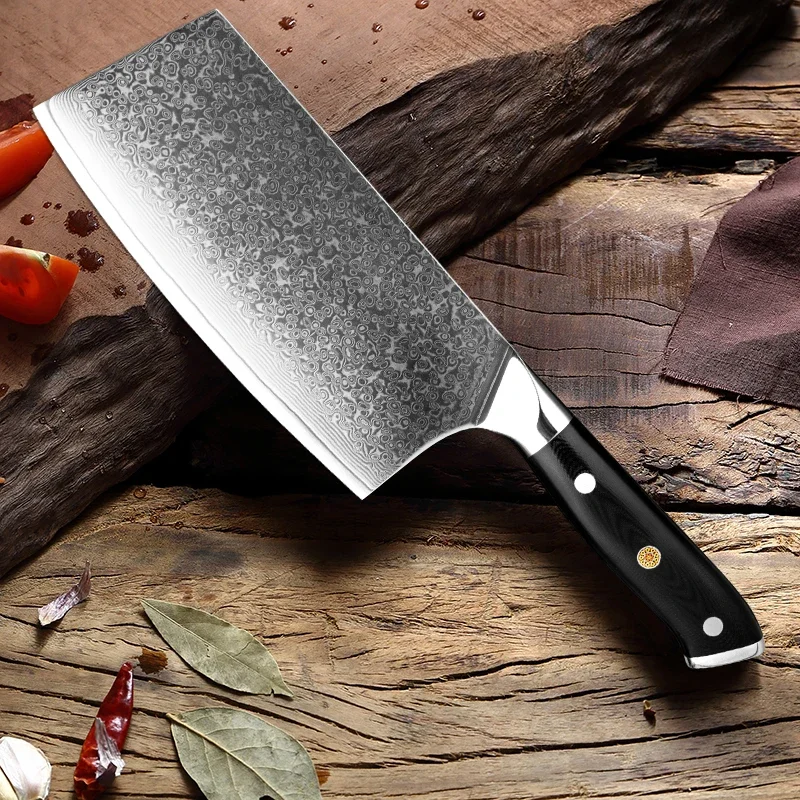 

Damascus Steel Cleaver Knife 7 Inch Chinese Butcher Knives Professional Sharp Kitchen Chef Knife Meat Vegetable Knife G10 Handle