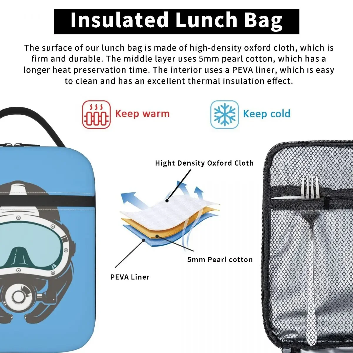 Scuba Diver Mask Diving Thermal Insulated Lunch Bags for Office Portable Food Container Bags Thermal Cooler Lunch Boxes