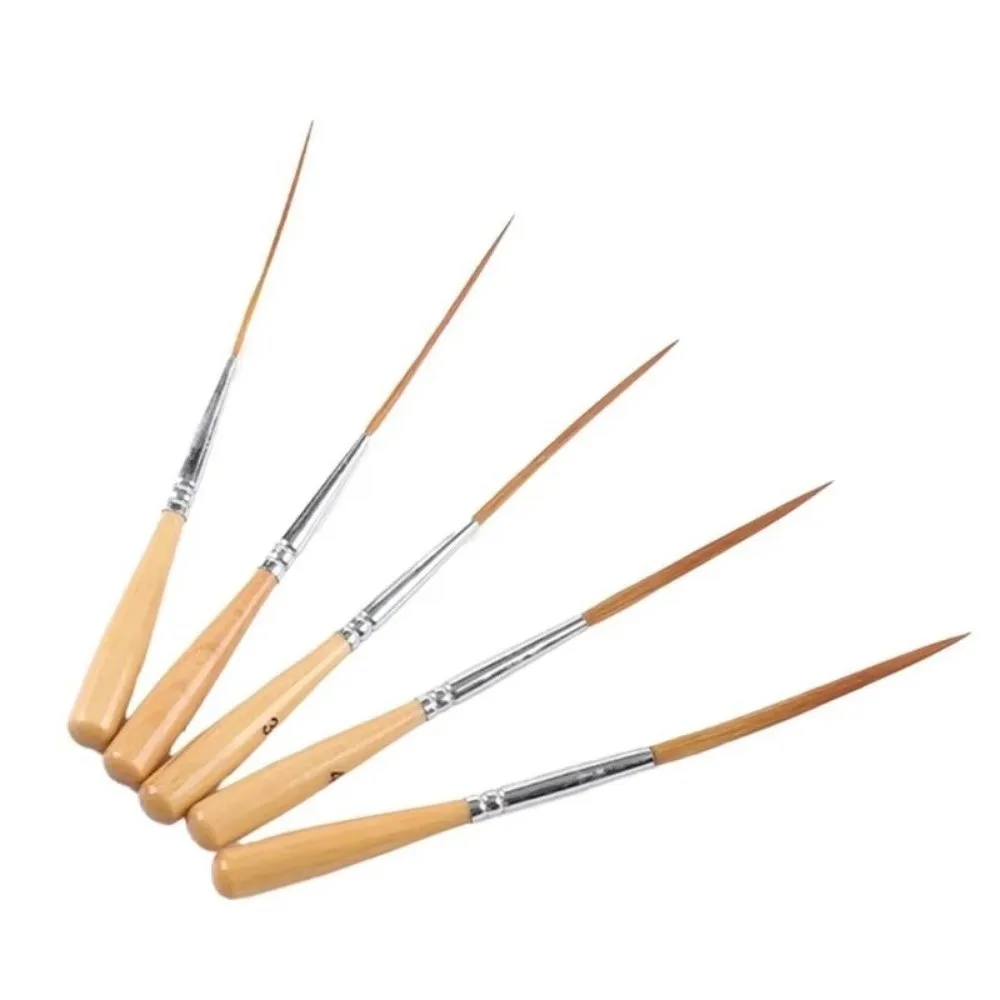 5Pcs Soft Elastic Bristles Long Line Brush Set Wood Handle Smooth Strokes Painting Brush Set Creating Edge Border
