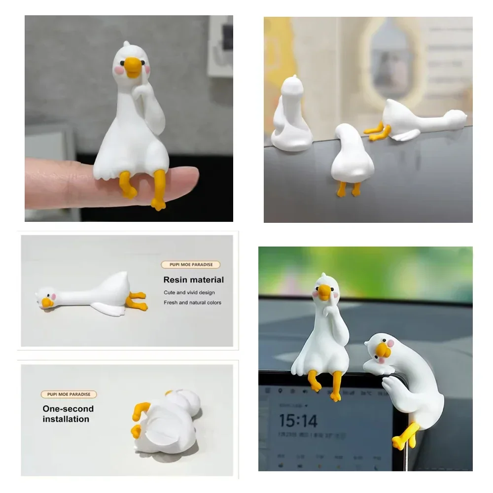 Cute Goose Figurines Mini 3D Craft Figurine Goose Statues for Office Monitor & Dashboard Decor