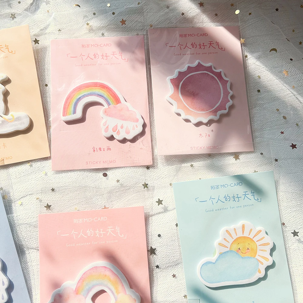 2 Sets Novelty Cat Cloud Rainbow Memo Pad Stickers Notepad Kawaii Office Accessories School Supplies Stationery Sticky Notes