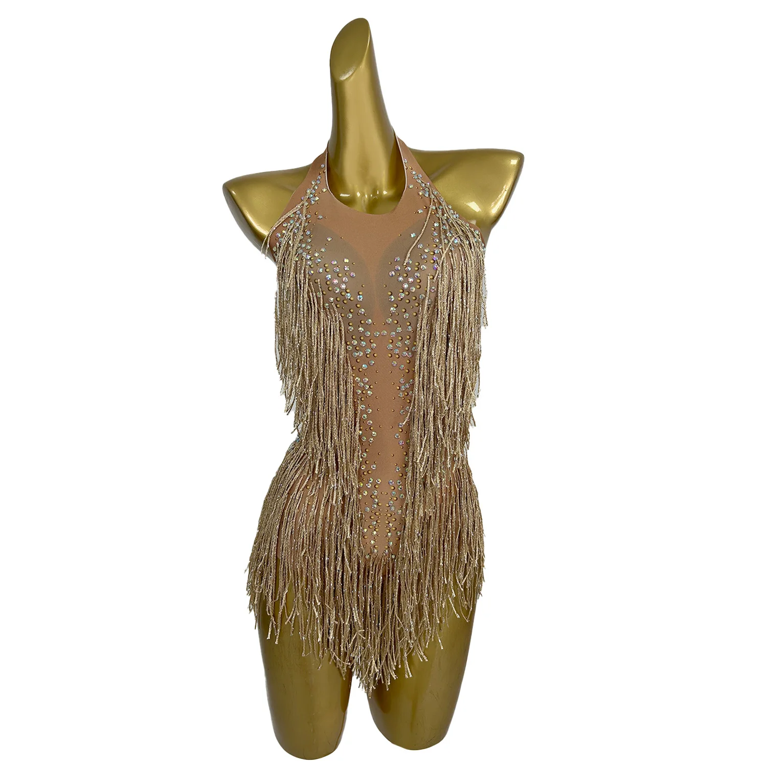 Sparkly Diamonds Fringes Leotard Women Nightclub Party Outfit Dance Costume One-piece Stage Sexy Performance Bodysuit Jinliusu