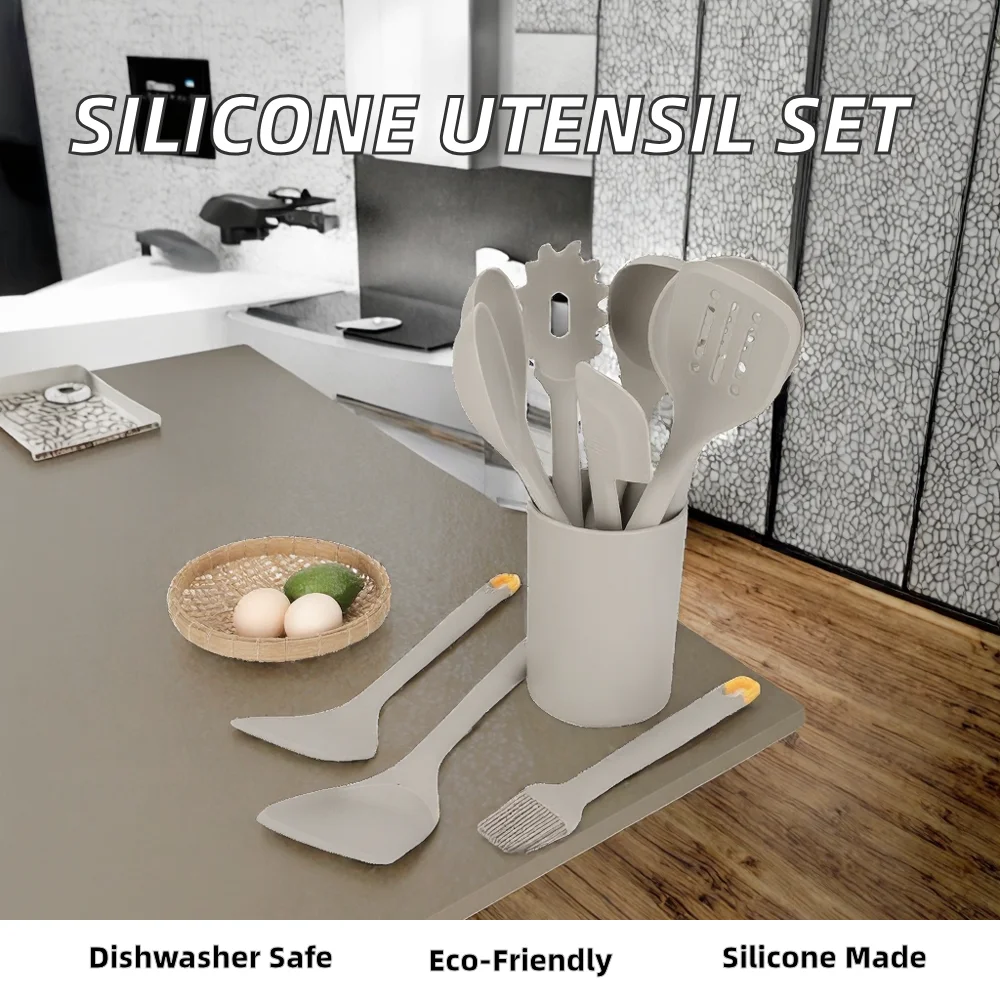 Direct Factory Sale High-Temperature Resistant Food Grade Silicone Sustainable Kitchenware Set 11-Piece Hand Wash Only Utensils
