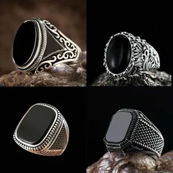 New Retro Shaped Geometric Oval Black Glossy Men's Ring For Anniversary Party Wedding Male Rings Jewelry Accessories 6-14