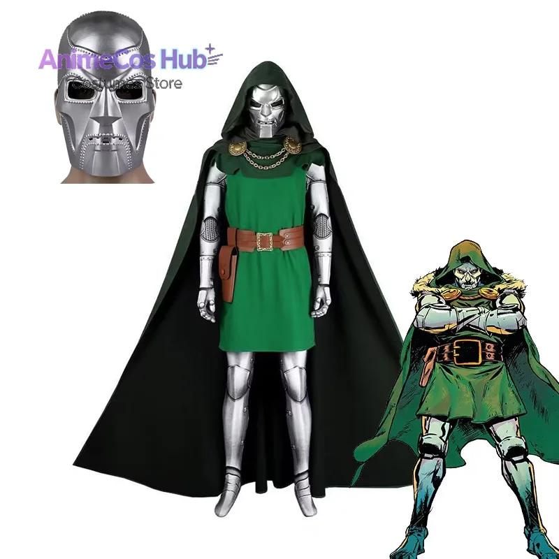 Doom Doctor Cosplay Costume Green Vest Jumpsuit With Cape Set Adult Halloween Costume