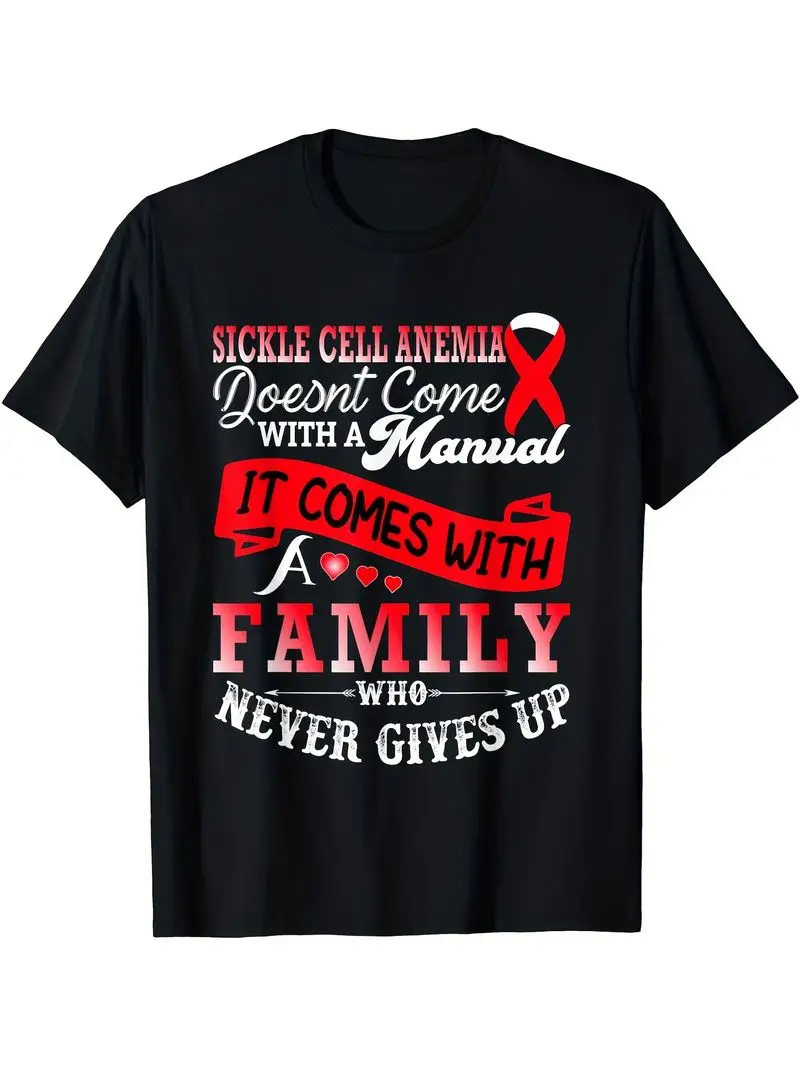 Sickle Cell Anemia Awareness T-Shirt - It Takes A Family Warrior Design - Red Ribbon - Soft Cotton Unisex Tee Advocacy S-Xxxl