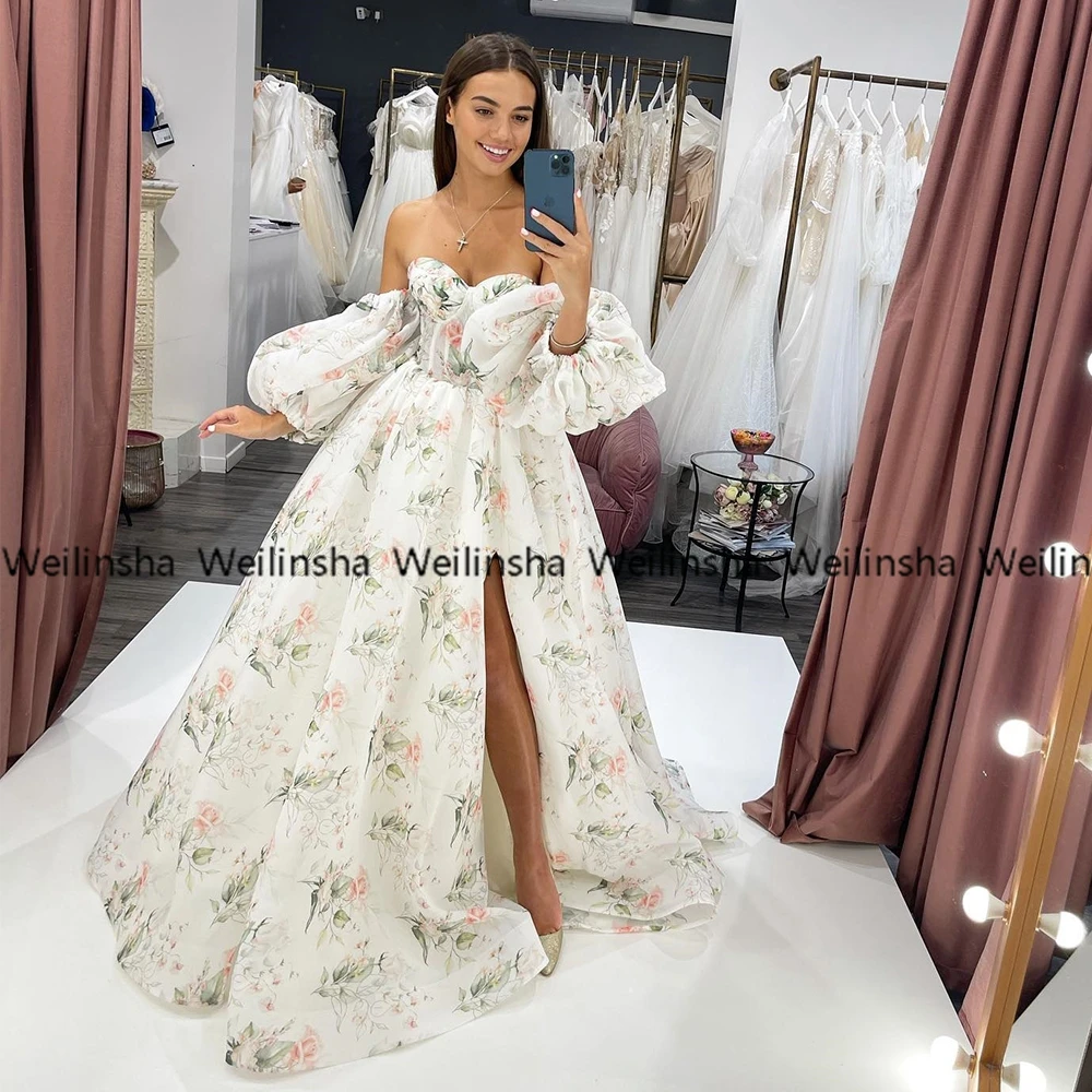 

Weilinsha Sexy Side Slit Robe De Mariée Sweetheart Wedding Dresses with Flower for Party Women 2022