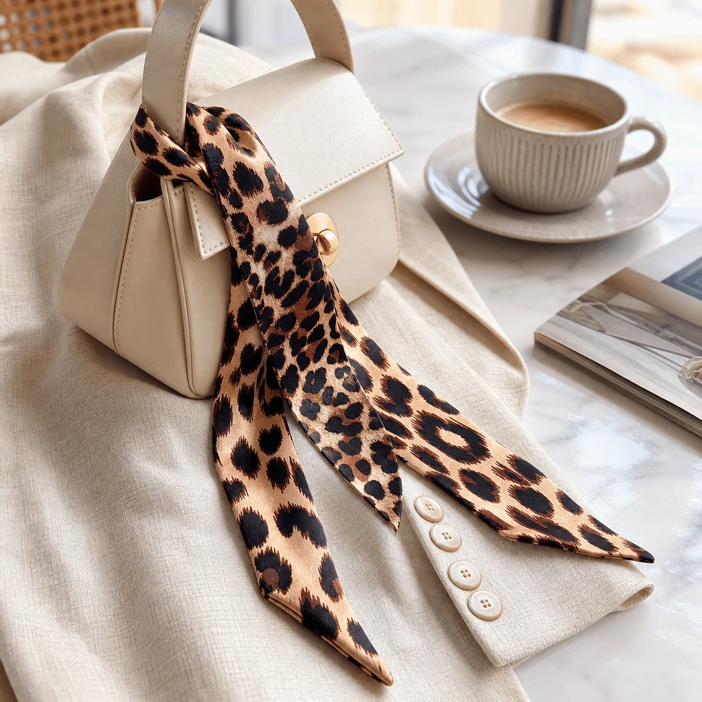 Elegant Leopard Print Slender Scarf Decoration Long Neck Scarf Thin Small Silk Scarf Neckwear/Wrist/Waistband