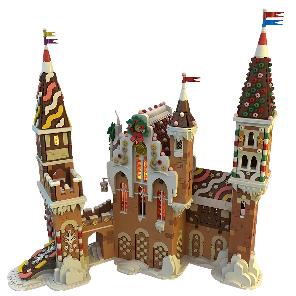 MOC Gingerbread Castle Modular Model Building Blocks Winter Architecture  Assembled Toy Brick Kids Birthday Christmas Day Gift