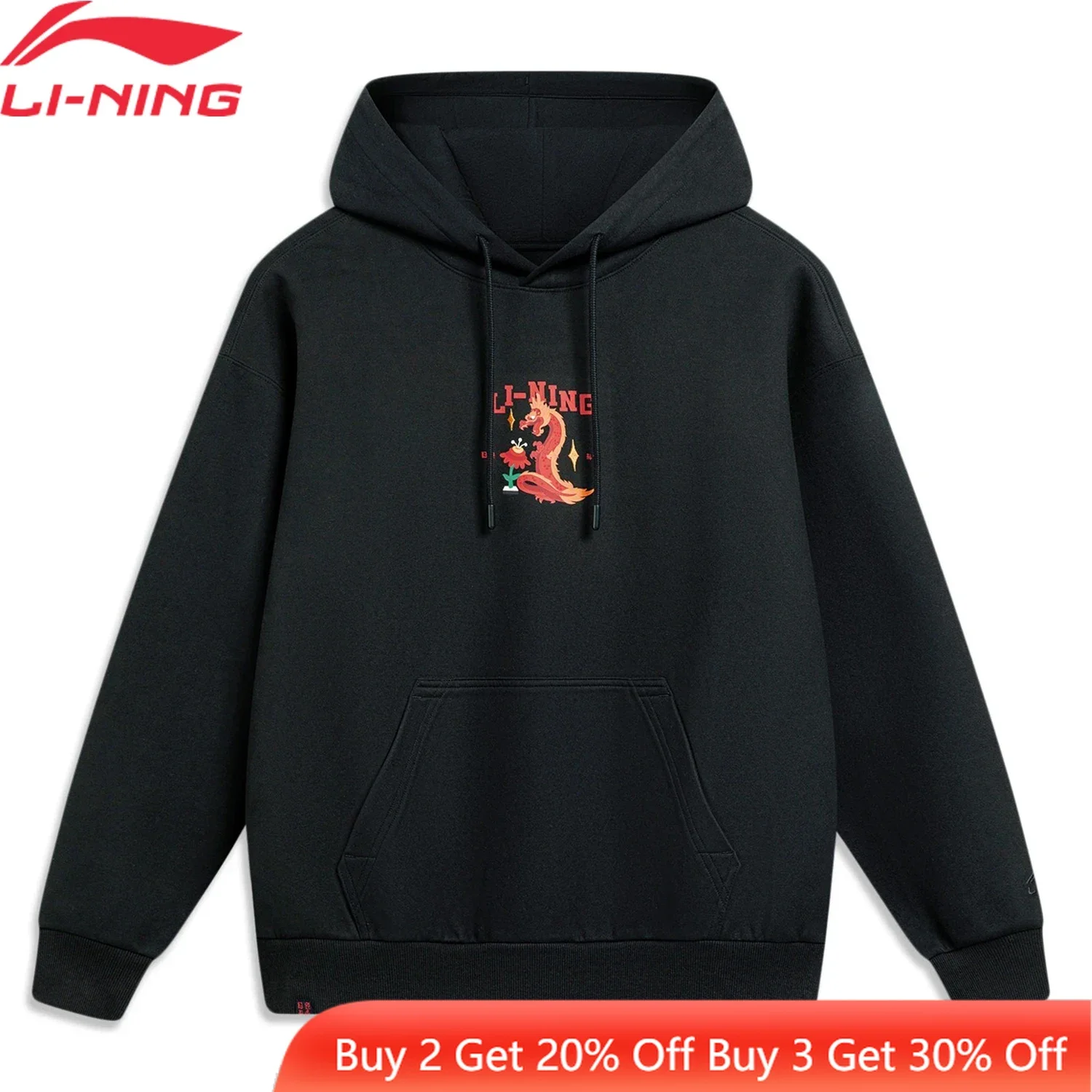 Li-Ning Men Sports Style Hoodie 78%Polyester 16%Cotton 6%Spandex Embroidered Leisure Comfortable Hooded Sweatshirt Tops AWDU049