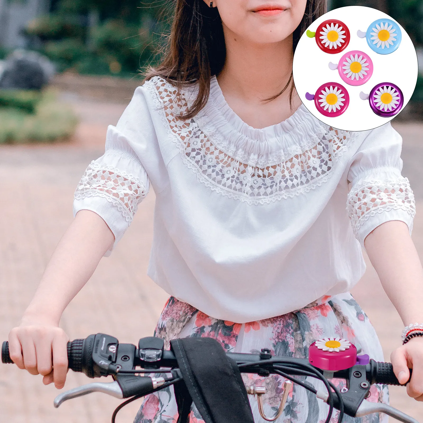 Kids Bike Bell 5 Pack Cute Flower Design Plastic Bicycle Bells for Kids Bikes and Scooters Safe Durable