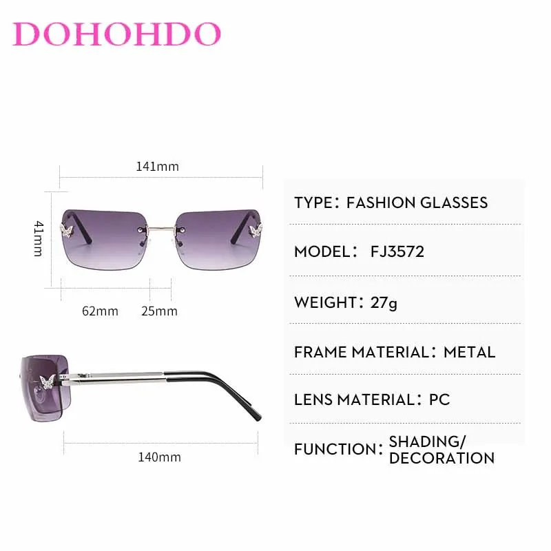 Rimless Vintage Fashion Y2K Sunglasses Women Butterfly Decoration