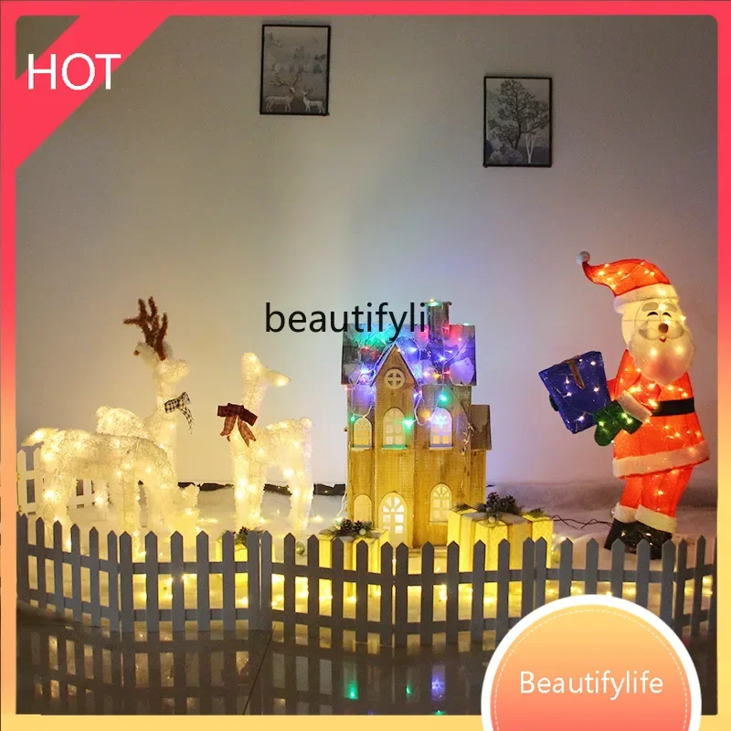 Christmas large-scale scene decoration wooden house castle combination package shopping mall luminous