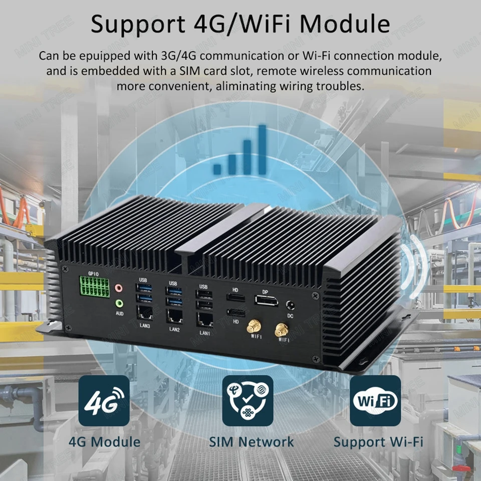 Fanless Industrial Computer 8 COM Ports 3x2.5G Lan Core i7-1260P i5-1235U Rugged Linux Mini PC for Commercial Digital Signage