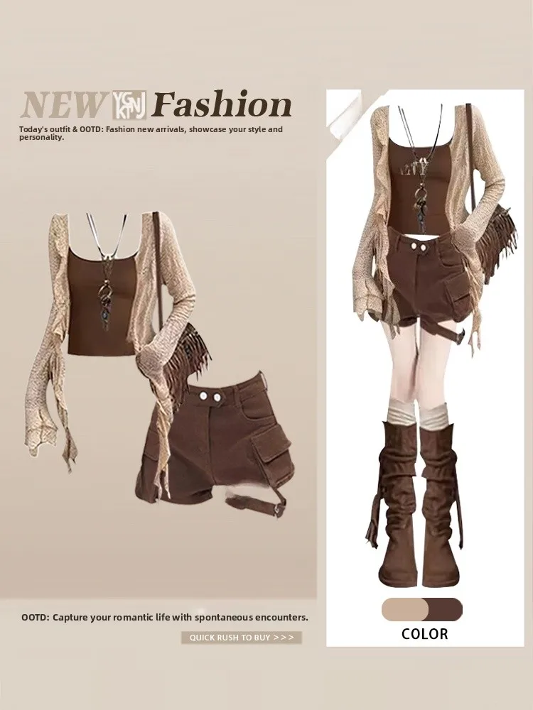 Ropa de viaje nacional Sle para principios de otoño, pantalones ort Retro de cintura alta, cárdigan largo con abertura, chaleco, conjunto Faion para mujer