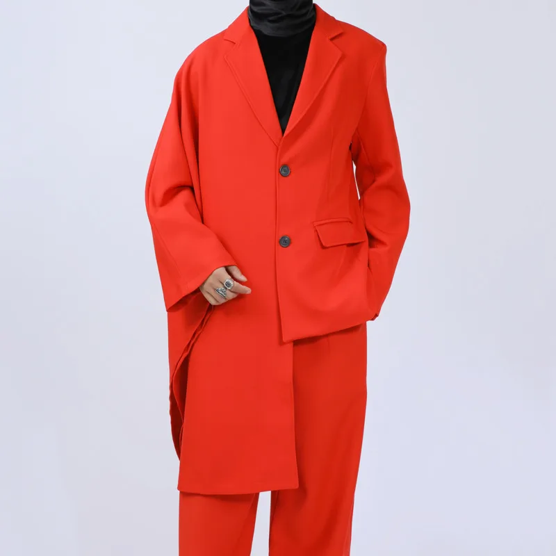 WVGA ربيع الخريف جديد رجل المد الظلام غير المتماثلة تصميم عصري بدوره إلى أسفل طوق البدلة الستر المتخصصة شيك سترات غير رسمية Ins W14648 #2