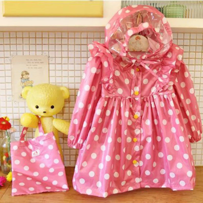 90-130cm Polka Dots Child Princess Raincoat For Kid Girls Baby Rain Coat Poncho Jacket Waterproof Outdoor Hiking Rainwear