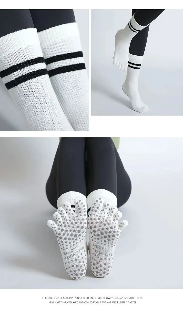 Frauen Atmungsaktive Yoga Socken Mid-rohr Nicht-slip Fünf Finger Pilates Sport Socke Baumwolle Fitness Dance Ballett Indoor boden Socken – Detail 12