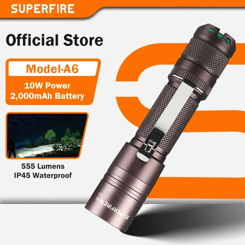 superfire-a6-18650-懐中電灯-usb-c-10-ワット-led-トーチライト強力な懐中電灯ポータブルキャンプハイキング遠征用