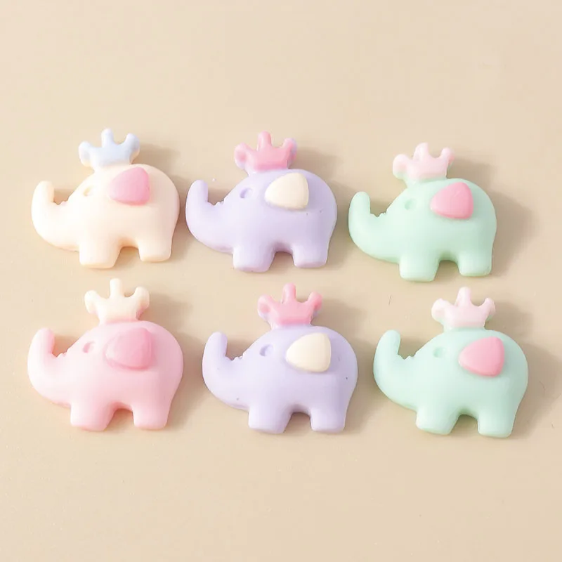 15Pcs 19*19mm Mini Cute Resin Crown Charm Elephant Flatback Cabochon Scrapbooking DIY Hair Bow Phone Case Decoration Accessories