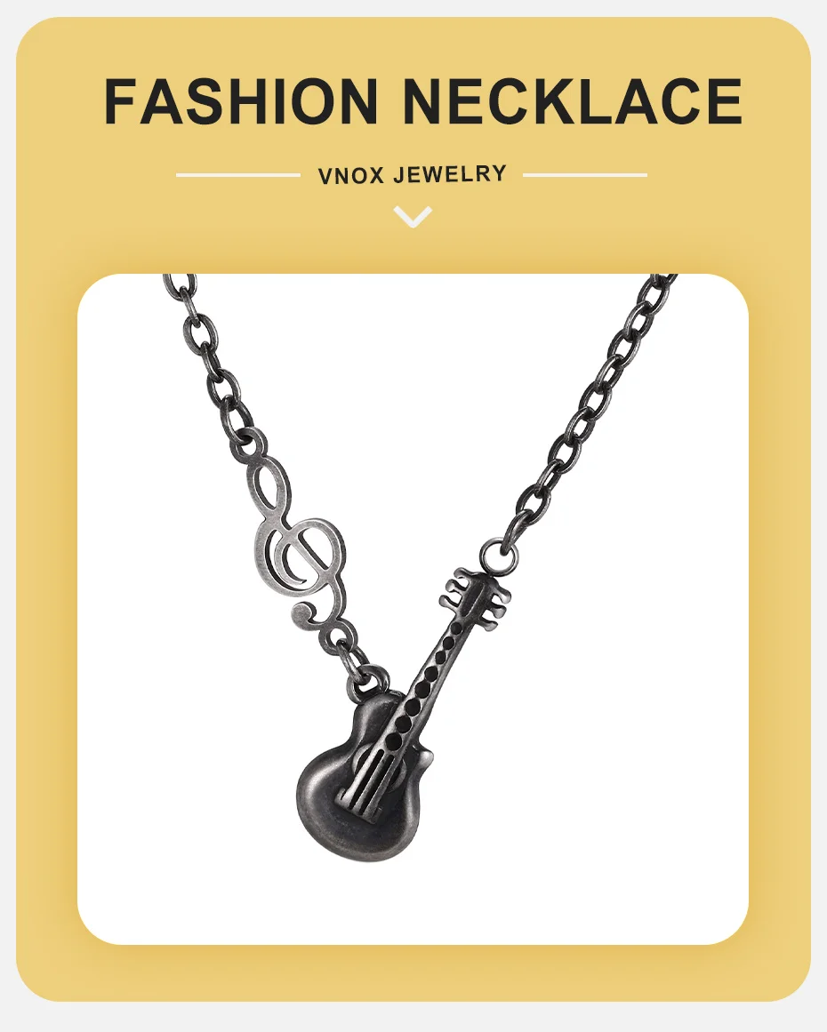Vnox Gitarren-Halskette für Männer, Edelstahl Vintage Grau Musiknoten-Anhänger Halskette Rock Hip-Hop Schmuck Geschenk für den Alltag – Detail 1