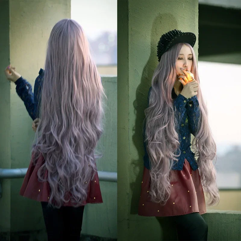 100cm donna signora capelli lunghi ricci ondulati parrucca viola Cosplay parrucche complete Cosplay Halloween Costume Party Taro Lolita spedizione gratuita