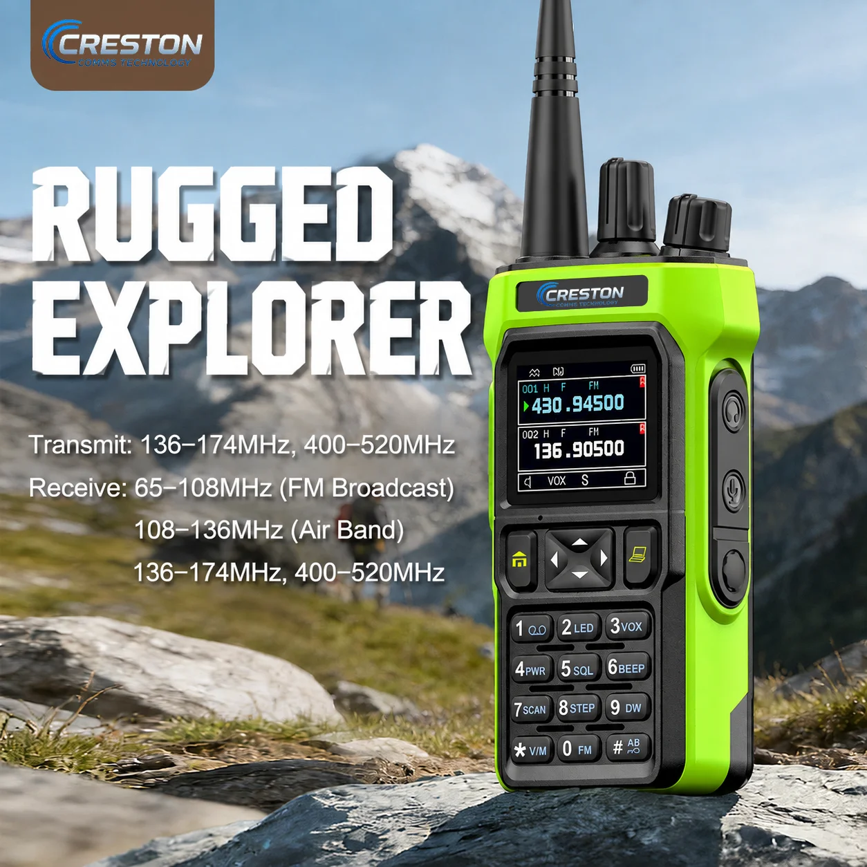 CRESTON UV6000 Handheld Long Range Walkie Talkie 18W Dual Band Radio 199CH One Key Frequency Match 6000mAh Battery FM Receiver